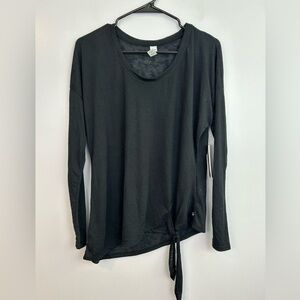 NWT Marika Long Sleeve Lightweight Tie Waist Black Top Size Large